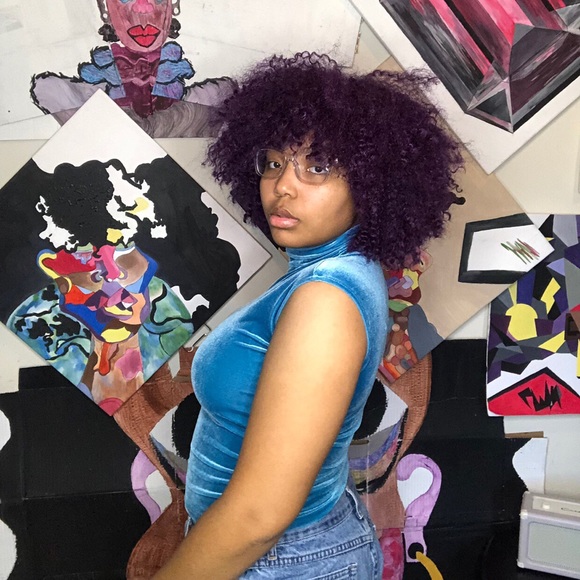 Light blue pile knit sleeveless turtleneck - Picture 2 of 4